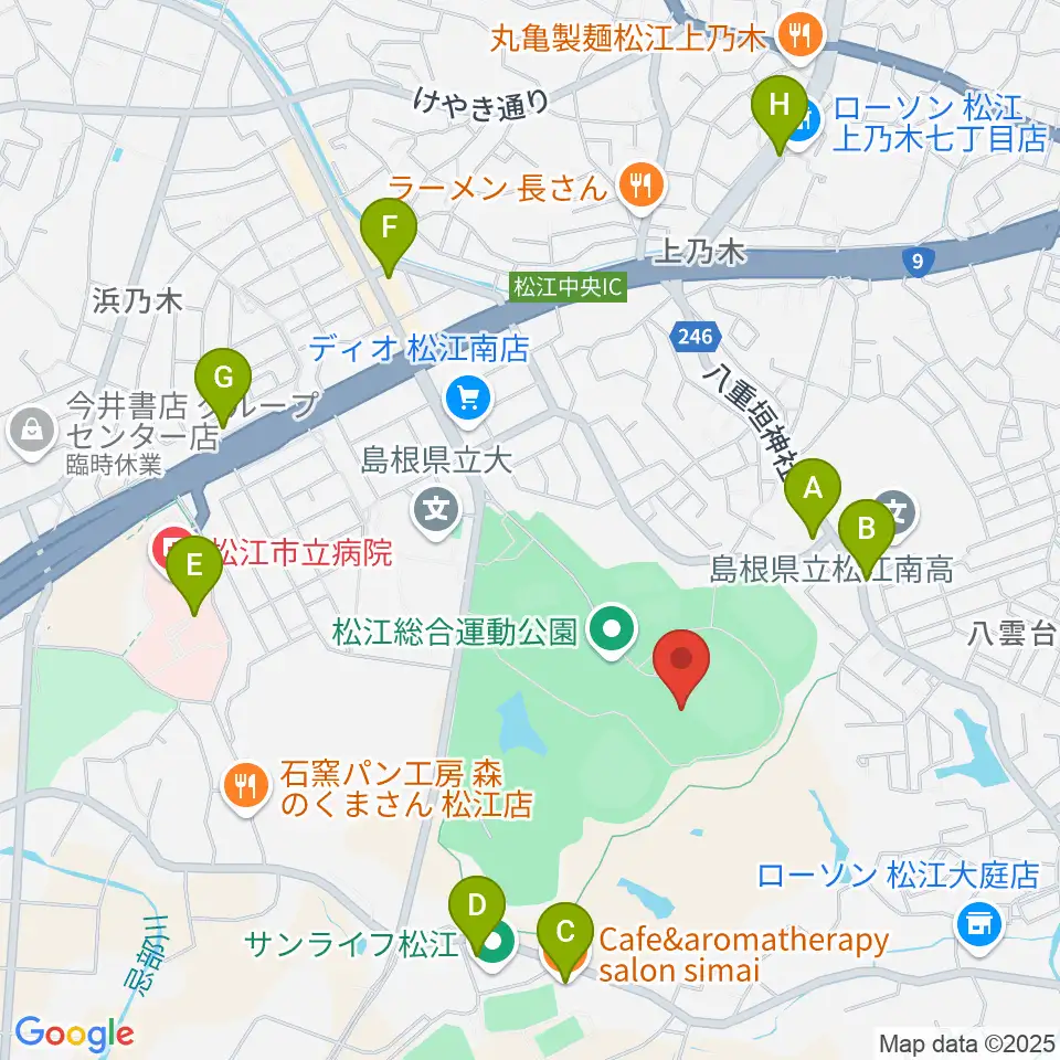 松江市営陸上競技場周辺のカフェ一覧地図