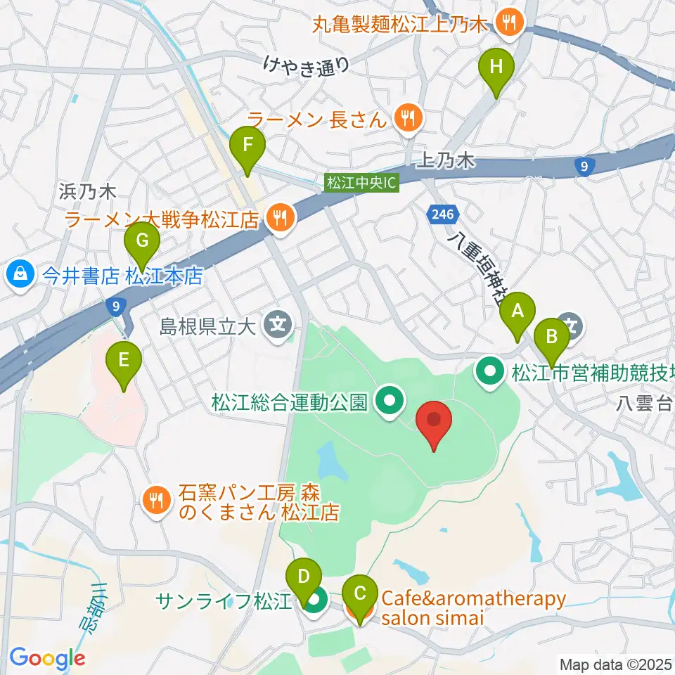 松江市営陸上競技場周辺のカフェ一覧地図