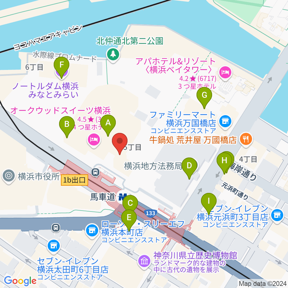 ビルボードライブ横浜周辺のカフェ一覧地図