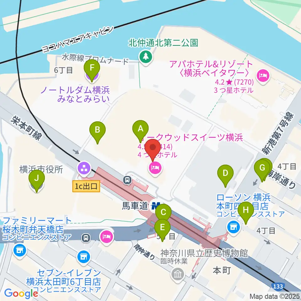ビルボードライブ横浜周辺のカフェ一覧地図