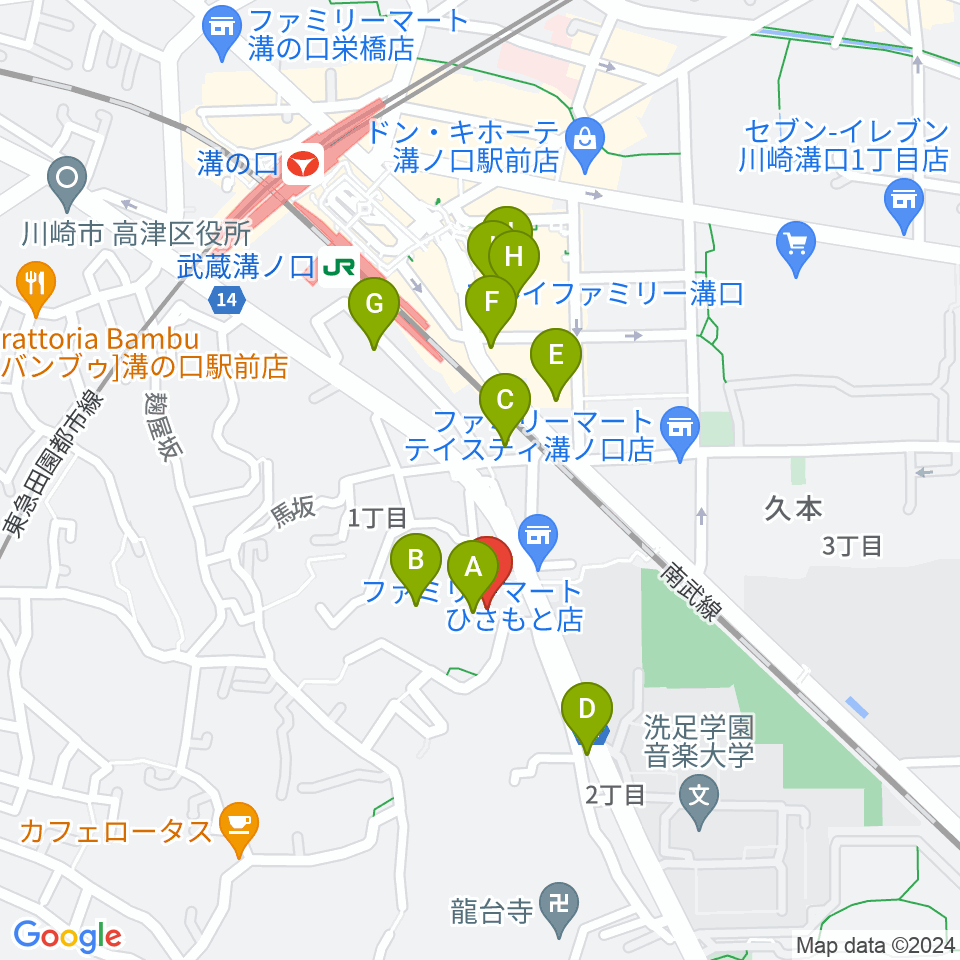 溝の口neonera周辺のカフェ一覧地図