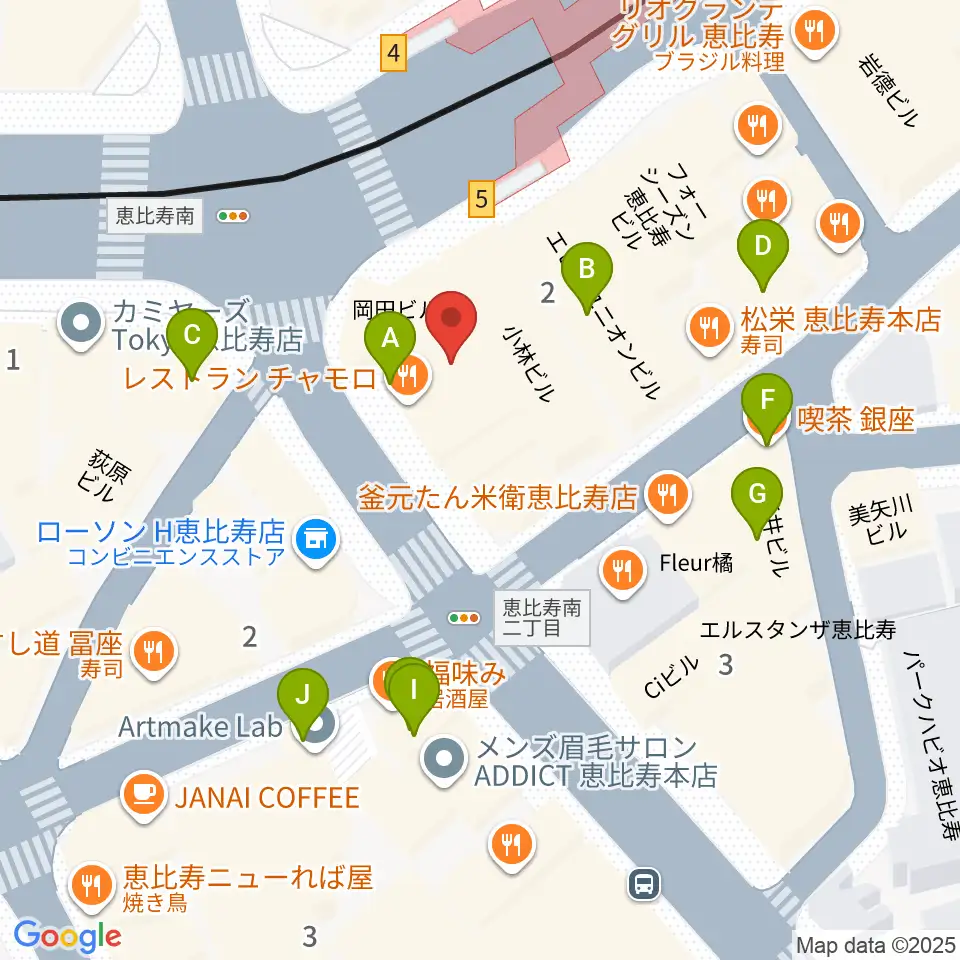 スマイルヴォイス恵比寿校周辺のカフェ一覧地図