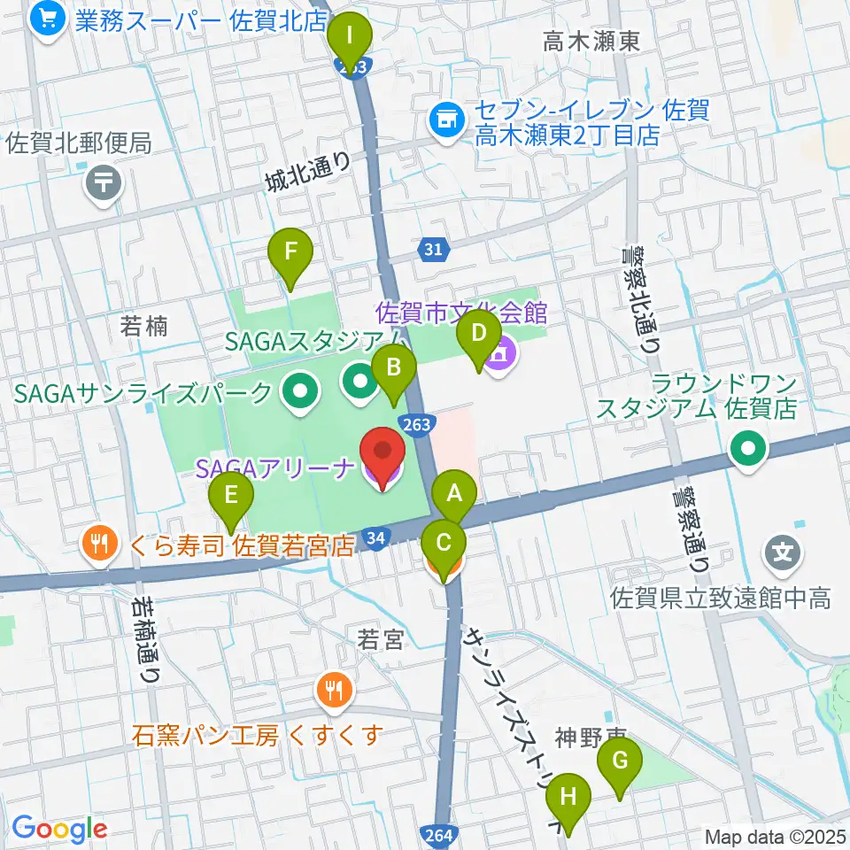 SAGAアリーナ周辺のカフェ一覧地図