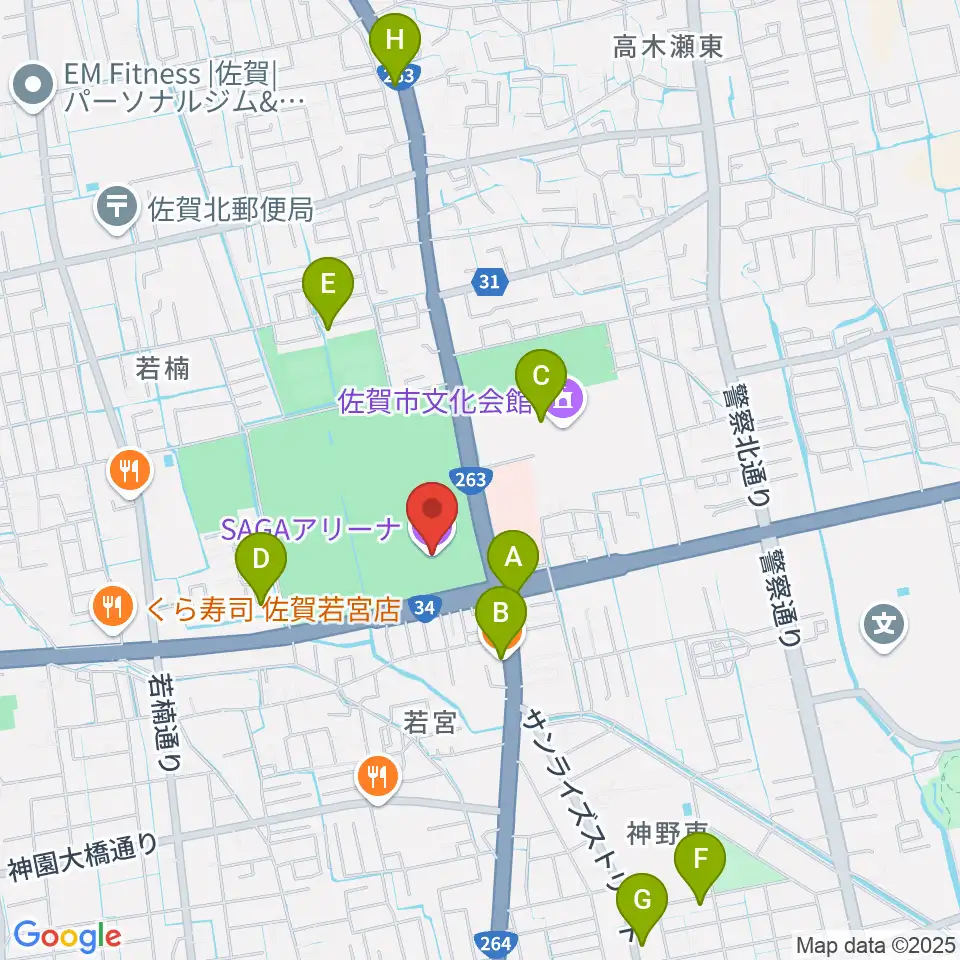 SAGAアリーナ周辺のカフェ一覧地図