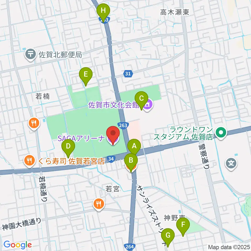 SAGAアリーナ周辺のカフェ一覧地図