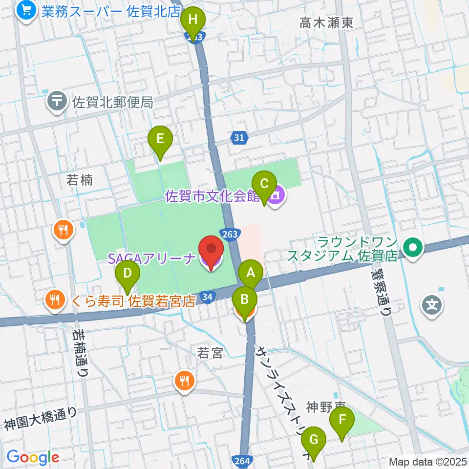SAGAアリーナ周辺のカフェ一覧地図