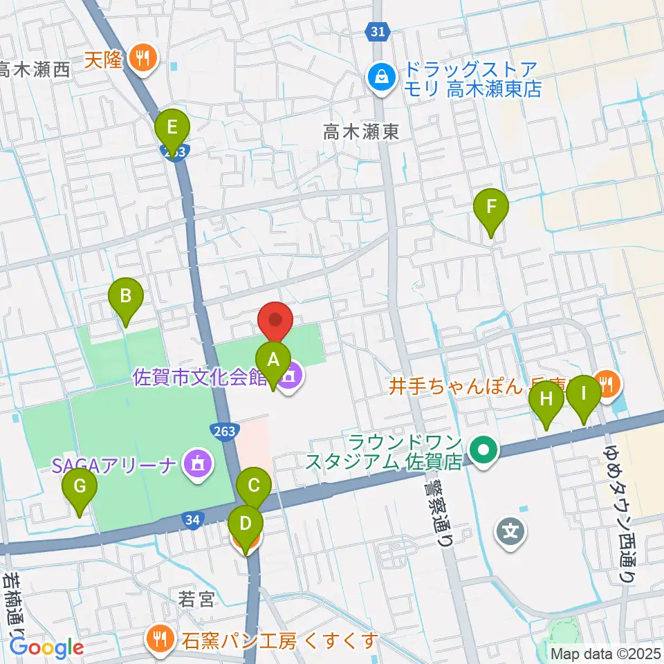 SAGAプラザ 総合体育館周辺のカフェ一覧地図