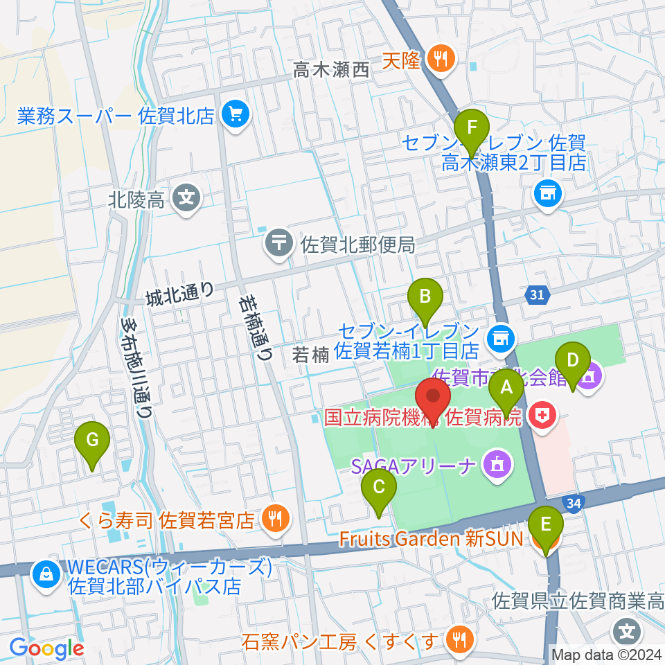 SAGAスタ（陸上競技場）周辺のカフェ一覧地図