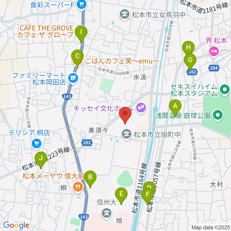 エア・ウォーターアリーナ松本周辺のカフェ一覧地図