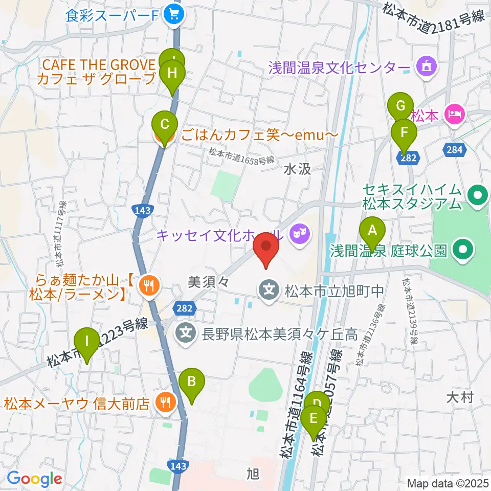 エア・ウォーターアリーナ松本周辺のカフェ一覧地図
