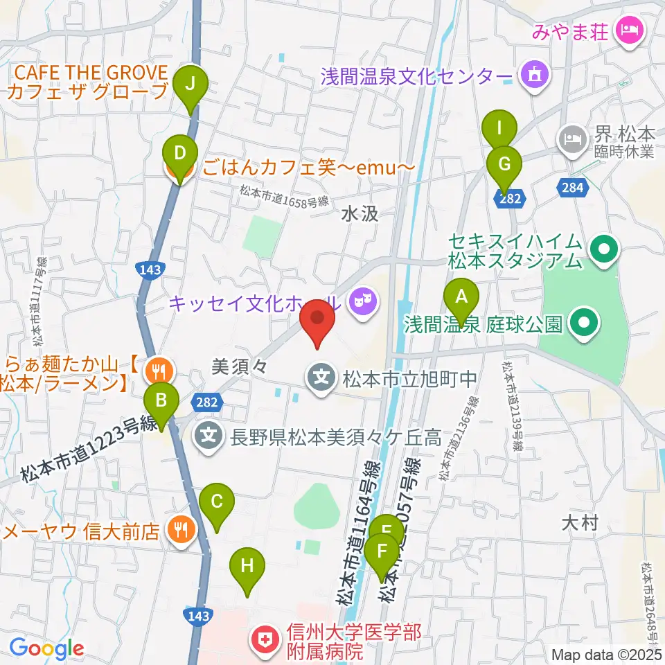 エア・ウォーターアリーナ松本周辺のカフェ一覧地図