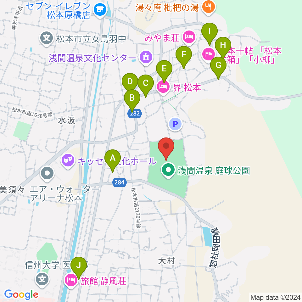 セキスイハイム松本スタジアム周辺のカフェ一覧地図