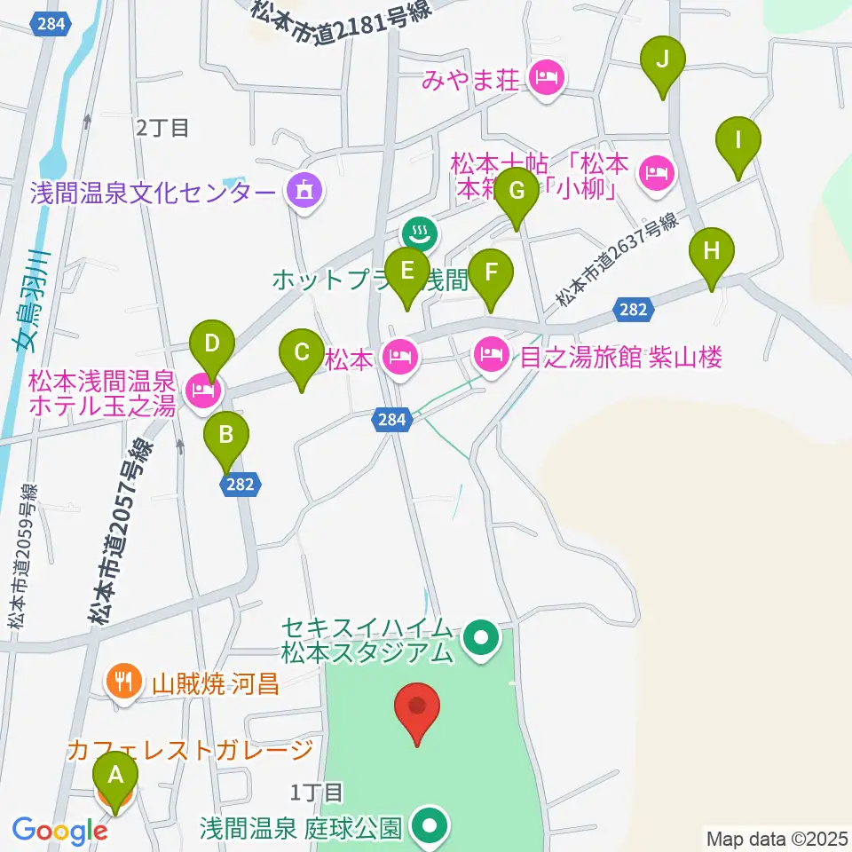 セキスイハイム松本スタジアム周辺のカフェ一覧地図