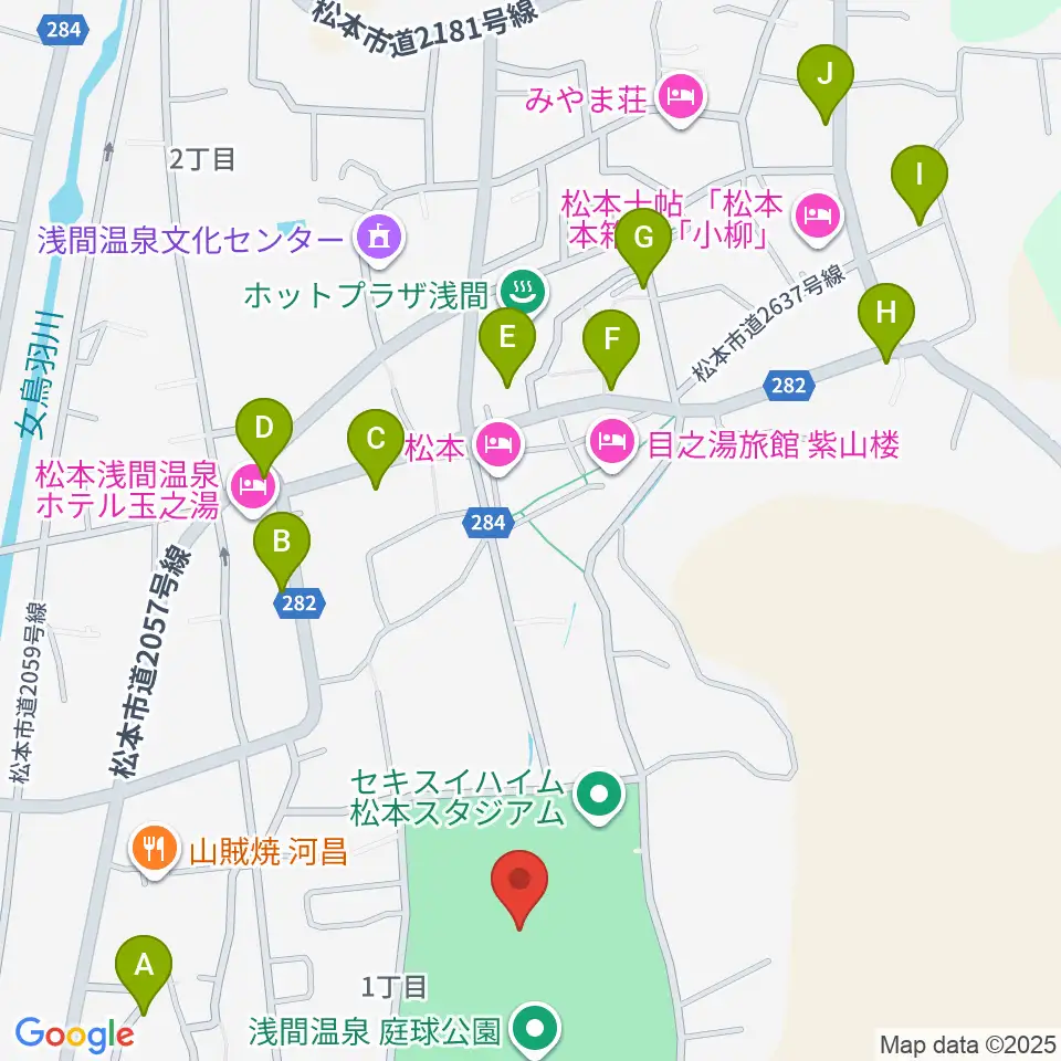 セキスイハイム松本スタジアム周辺のカフェ一覧地図
