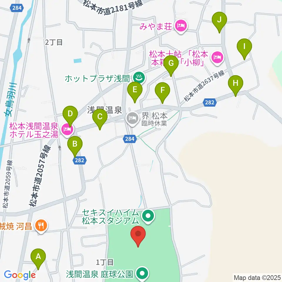 セキスイハイム松本スタジアム周辺のカフェ一覧地図