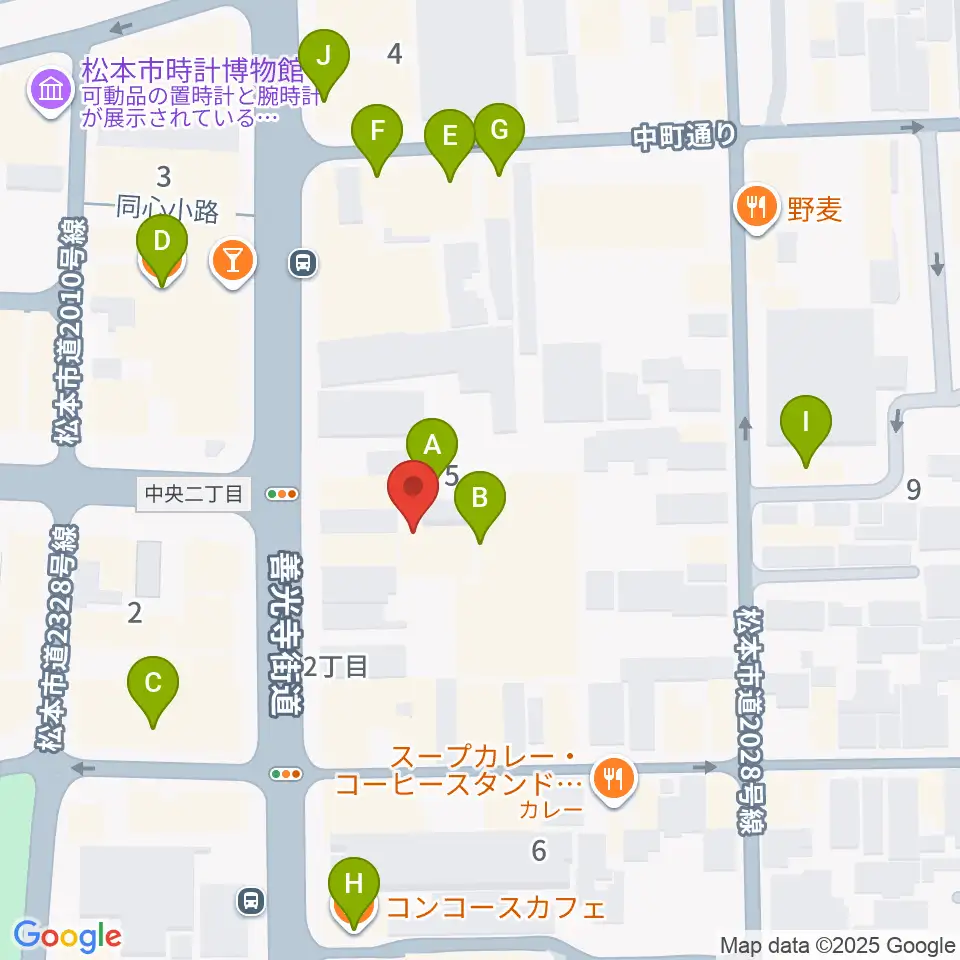 信毎メディアガーデン周辺のカフェ一覧地図