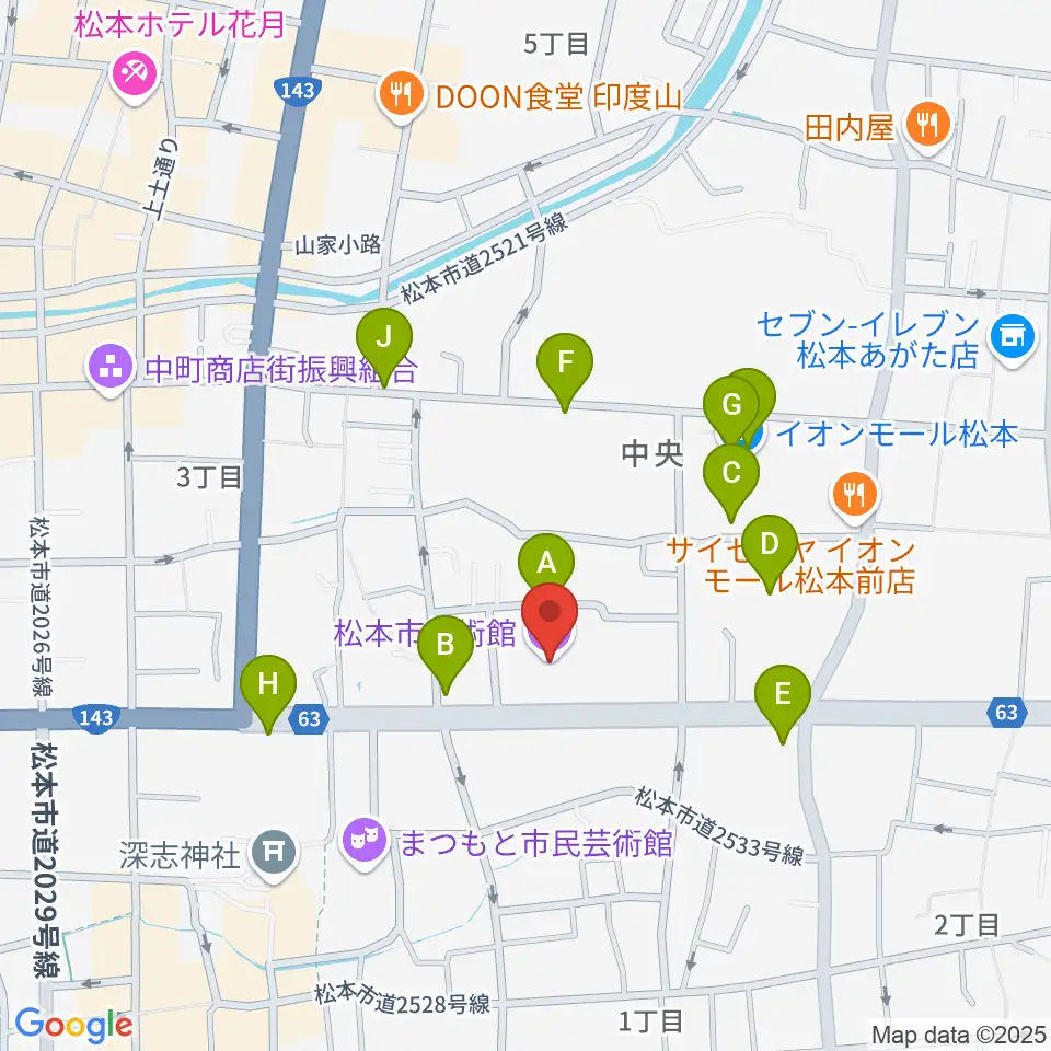 松本市美術館周辺のカフェ一覧地図
