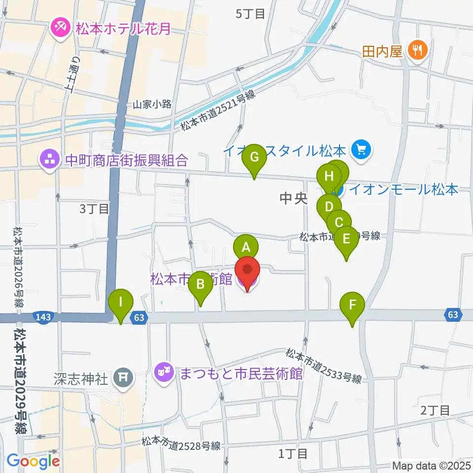 松本市美術館周辺のカフェ一覧地図