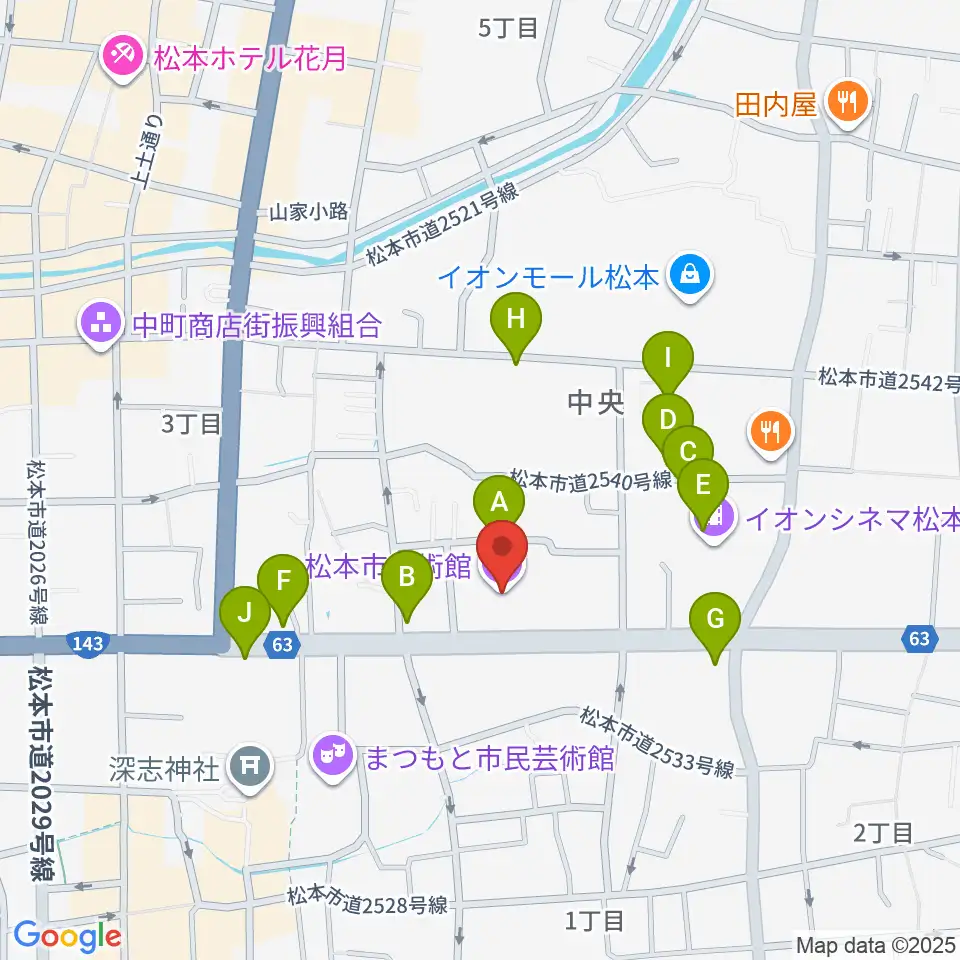 松本市美術館周辺のカフェ一覧地図