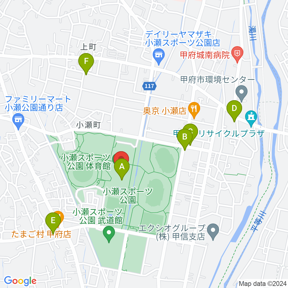 小瀬スポーツ公園体育館周辺のカフェ一覧地図