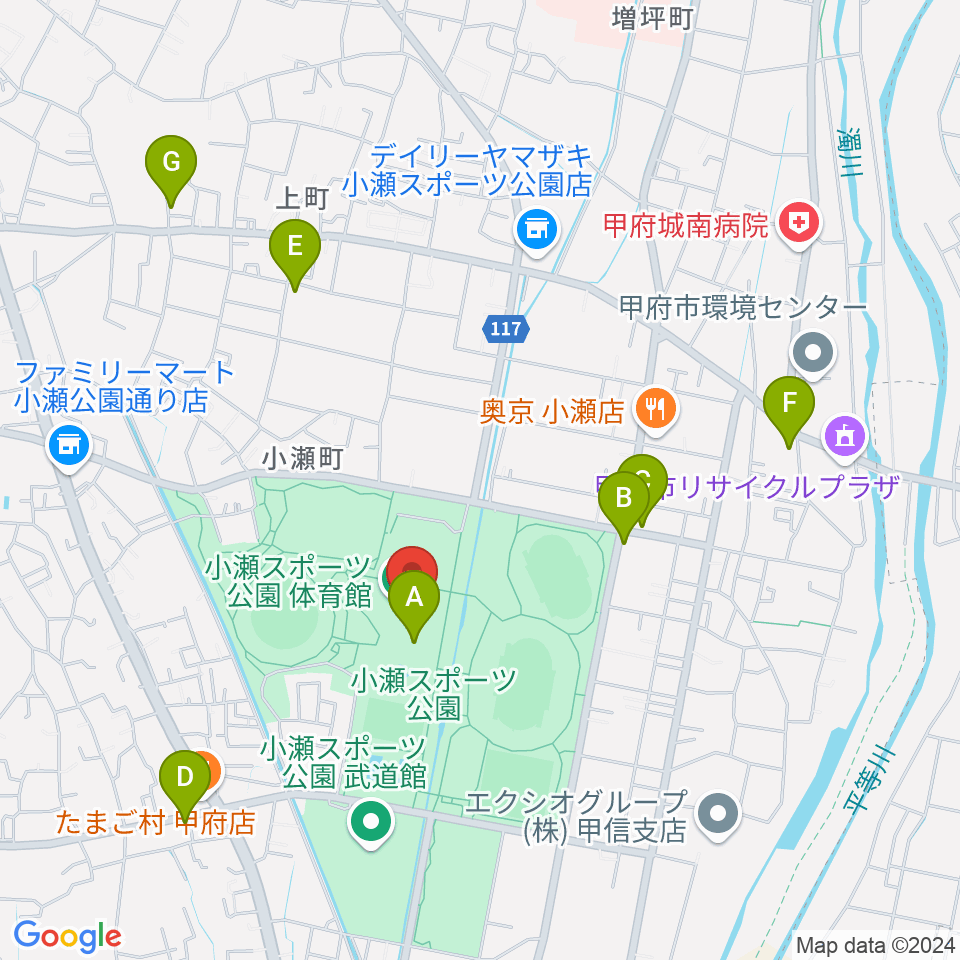 小瀬スポーツ公園体育館周辺のカフェ一覧地図