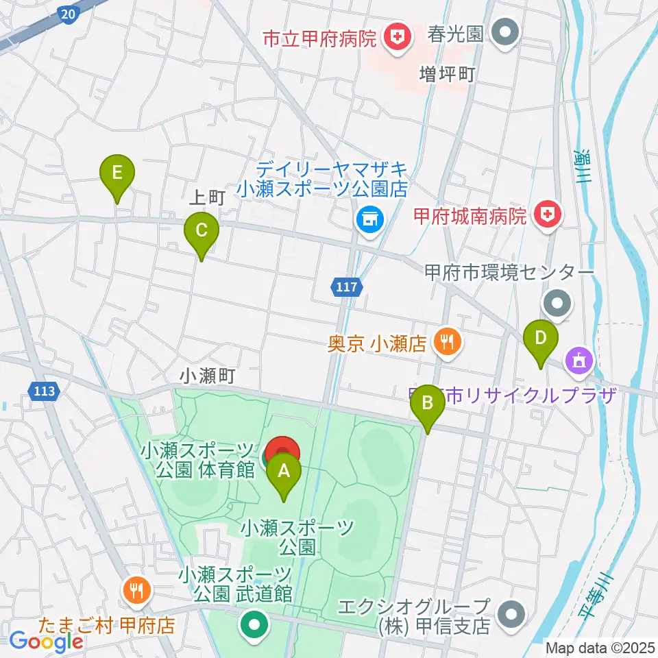 小瀬スポーツ公園体育館周辺のカフェ一覧地図