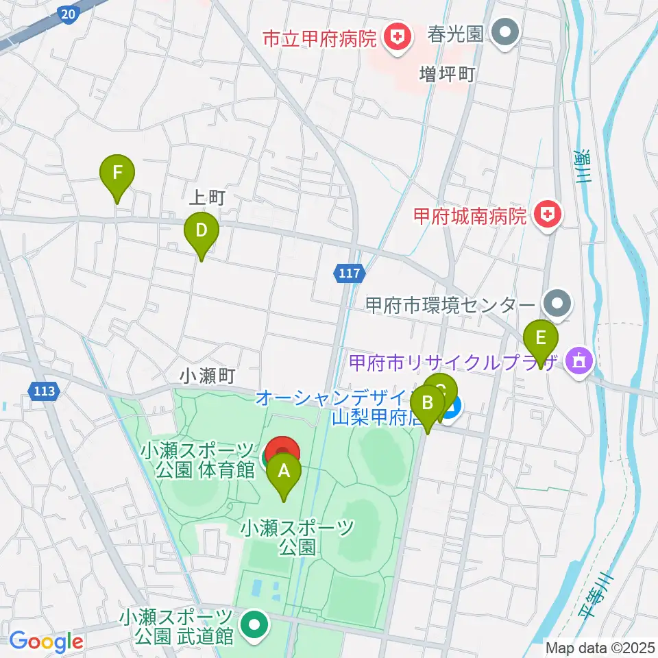 小瀬スポーツ公園体育館周辺のカフェ一覧地図