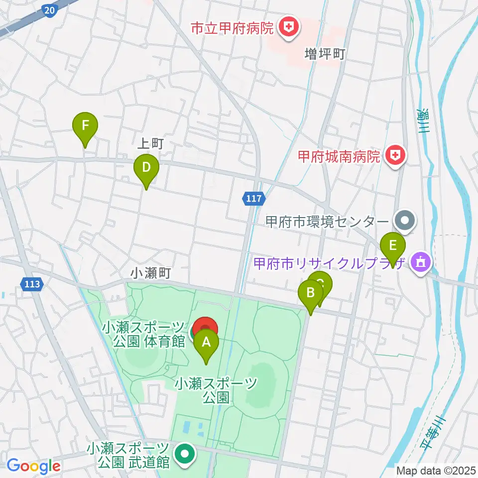 小瀬スポーツ公園体育館周辺のカフェ一覧地図