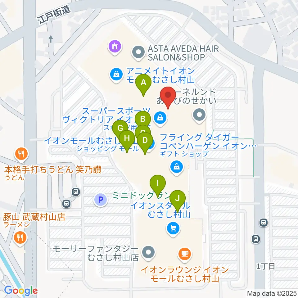 島村楽器 イオンモールむさし村山店周辺のカフェ一覧地図