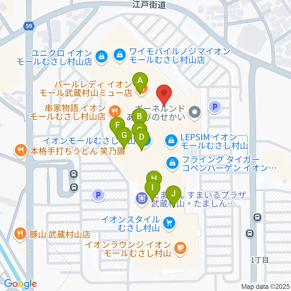 島村楽器 イオンモールむさし村山店周辺のカフェ一覧地図
