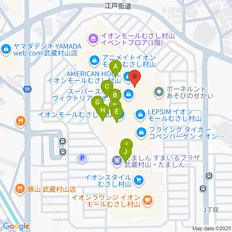 島村楽器 イオンモールむさし村山店周辺のカフェ一覧地図