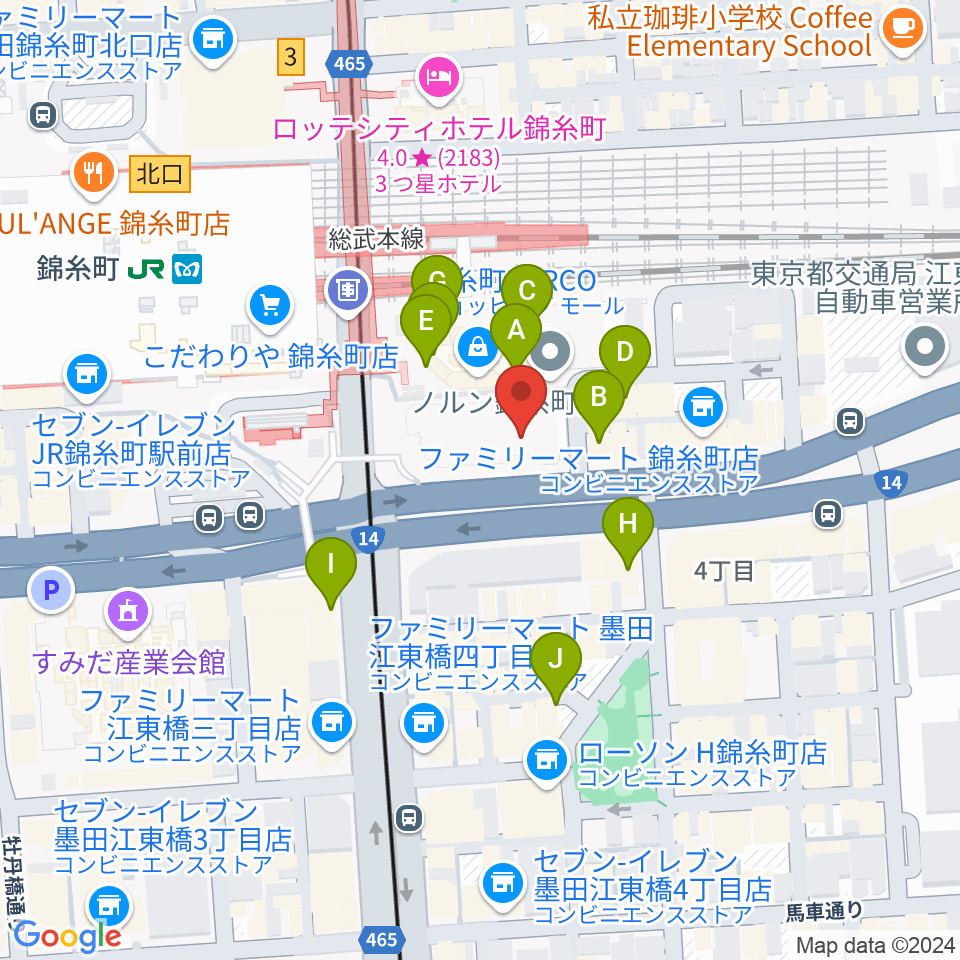 島村楽器 錦糸町パルコ店周辺のカフェ一覧地図