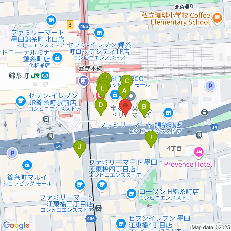 島村楽器 錦糸町パルコ店周辺のカフェ一覧地図