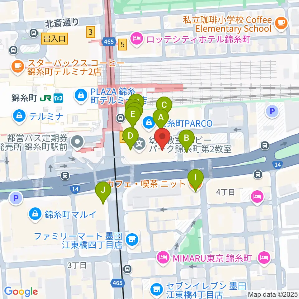 島村楽器 錦糸町パルコ店周辺のカフェ一覧地図