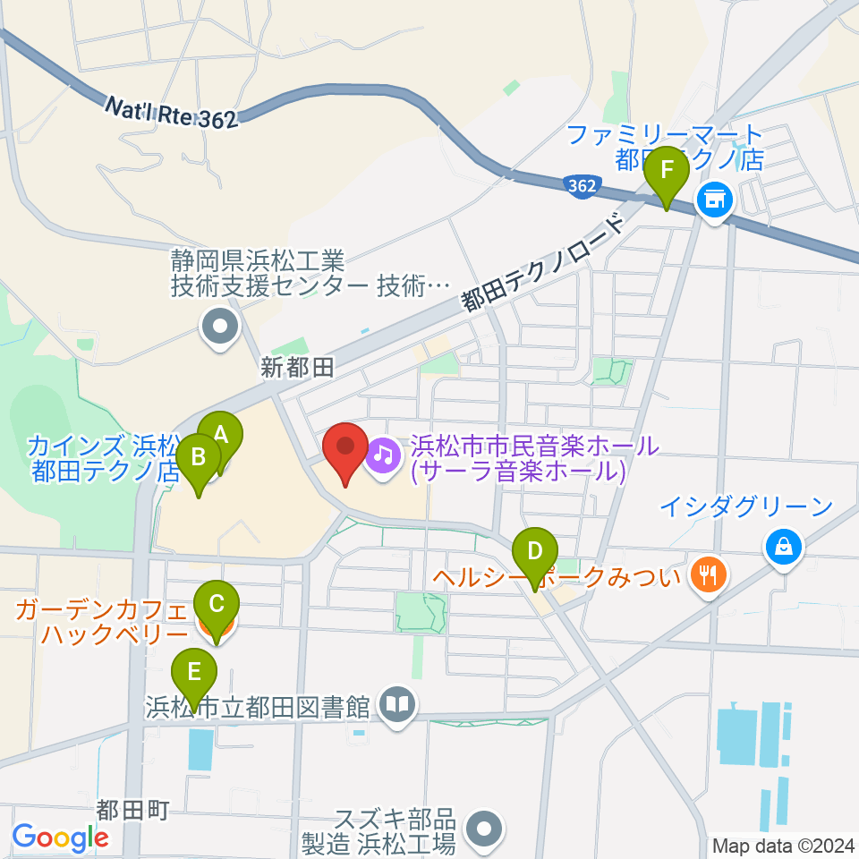 サーラ音楽ホール周辺のカフェ一覧地図