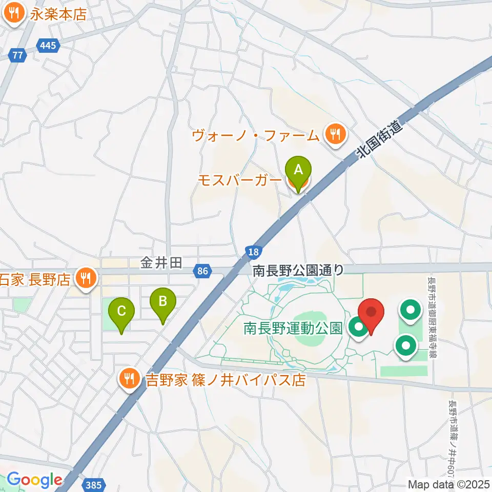 南長野運動公園体育館周辺のカフェ一覧地図