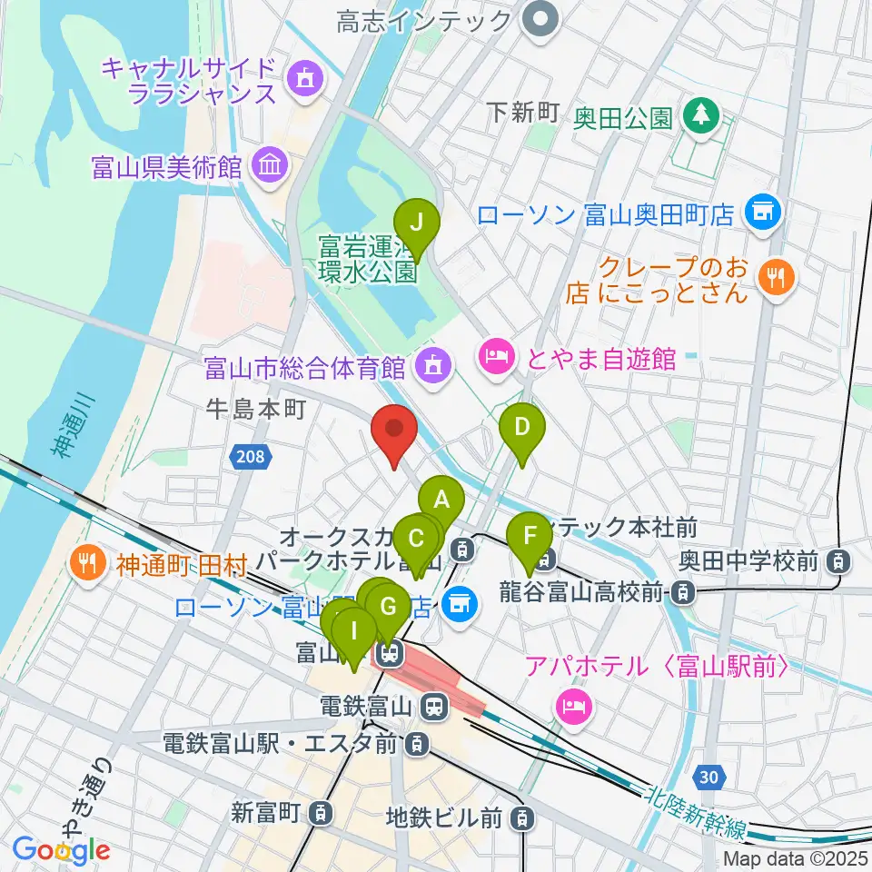 県営富山武道館周辺のカフェ一覧地図