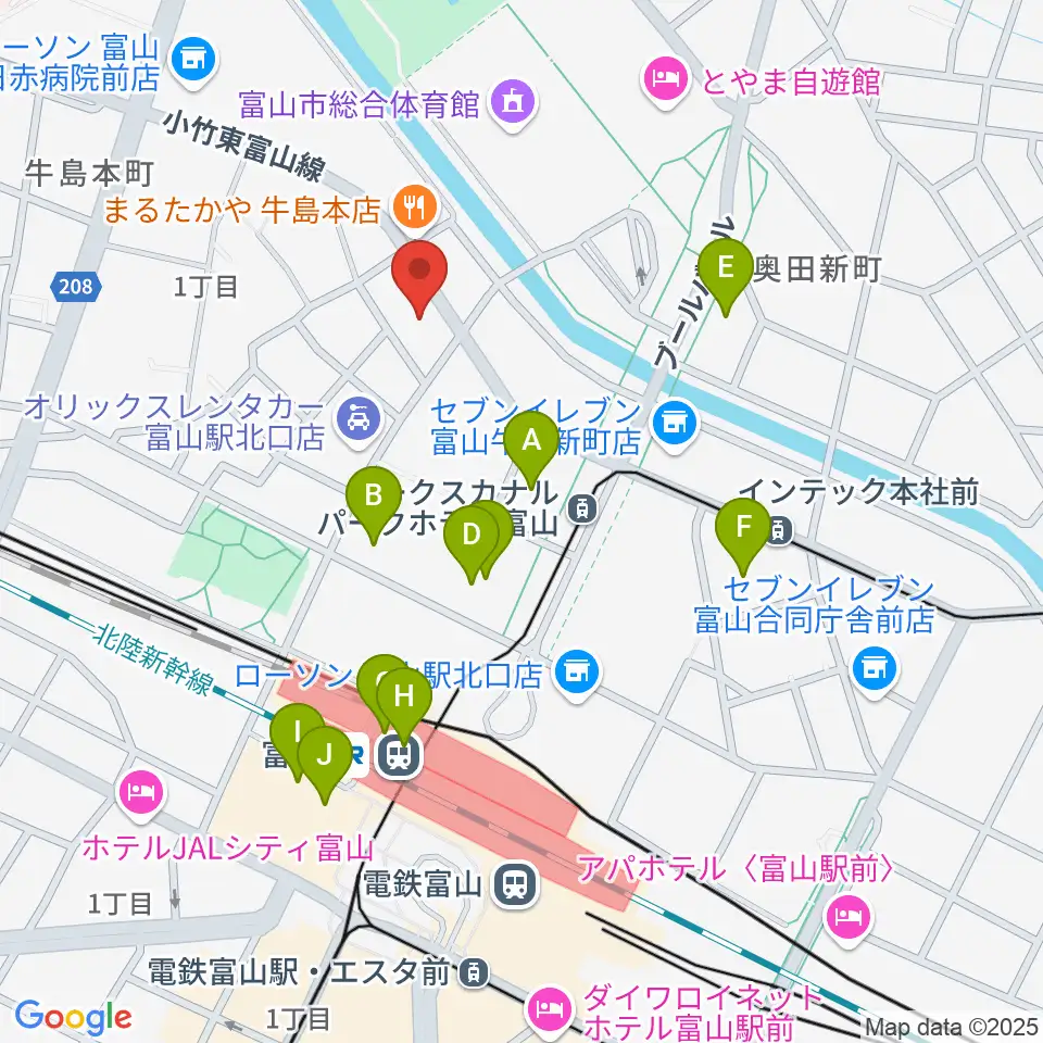県営富山武道館周辺のカフェ一覧地図