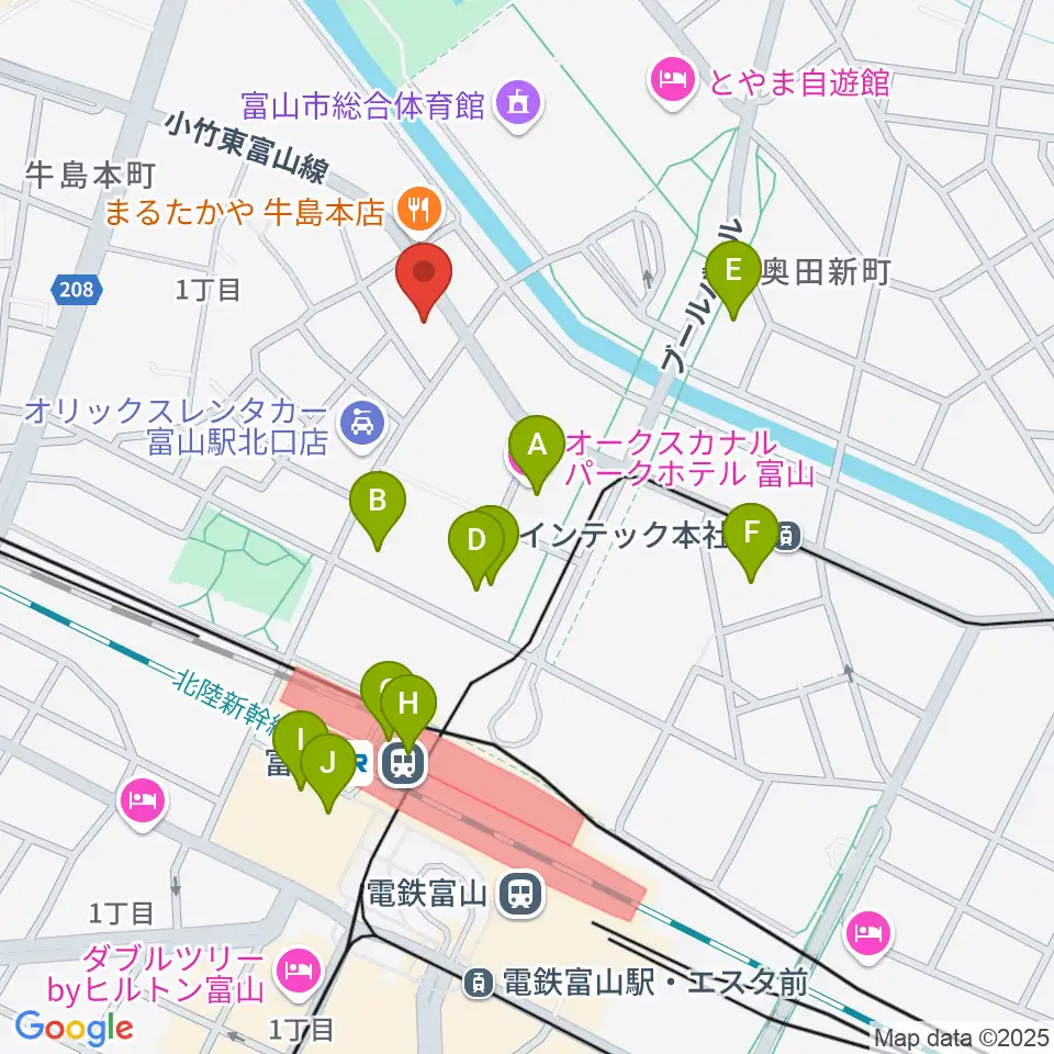 県営富山武道館周辺のカフェ一覧地図