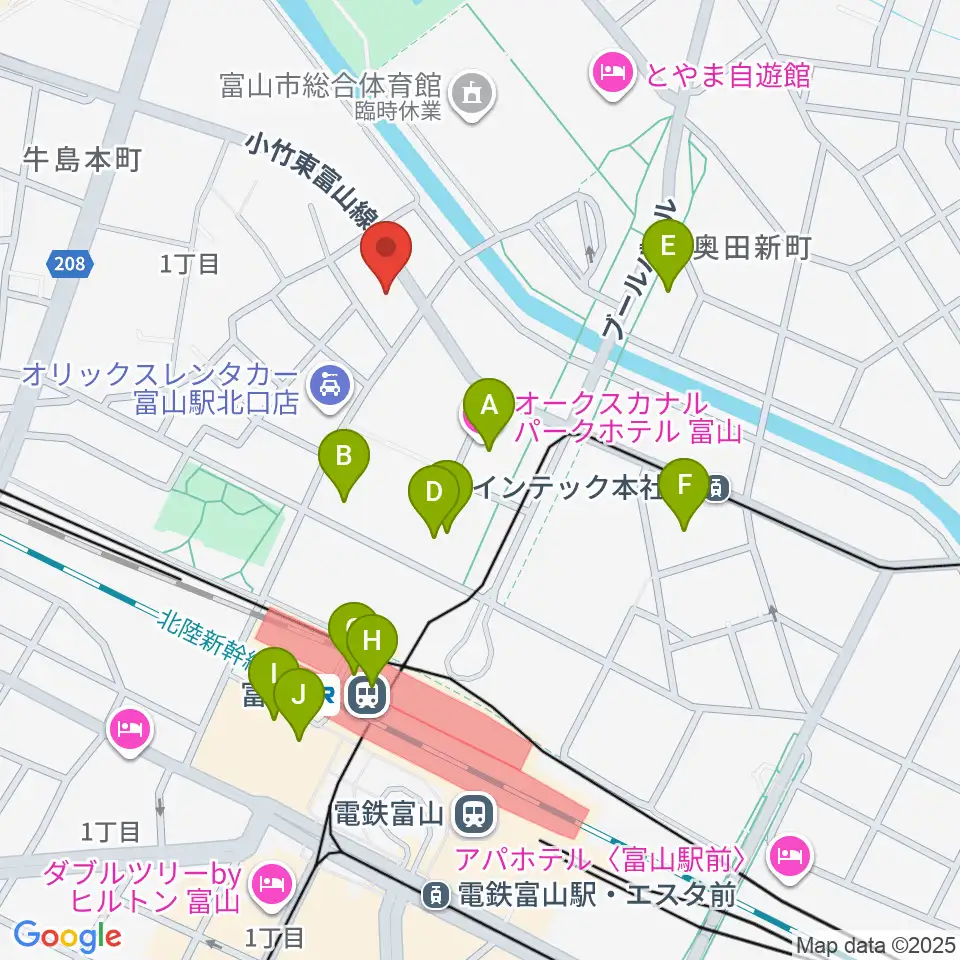 県営富山武道館周辺のカフェ一覧地図