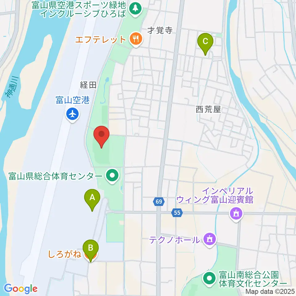 富山県空港スポーツ緑地 陸上競技場周辺のカフェ一覧地図
