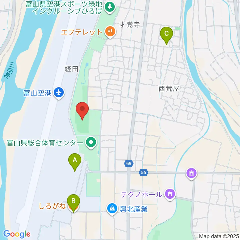 富山県空港スポーツ緑地 陸上競技場周辺のカフェ一覧地図