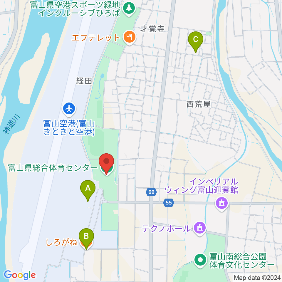 富山県総合体育センター周辺のカフェ一覧地図