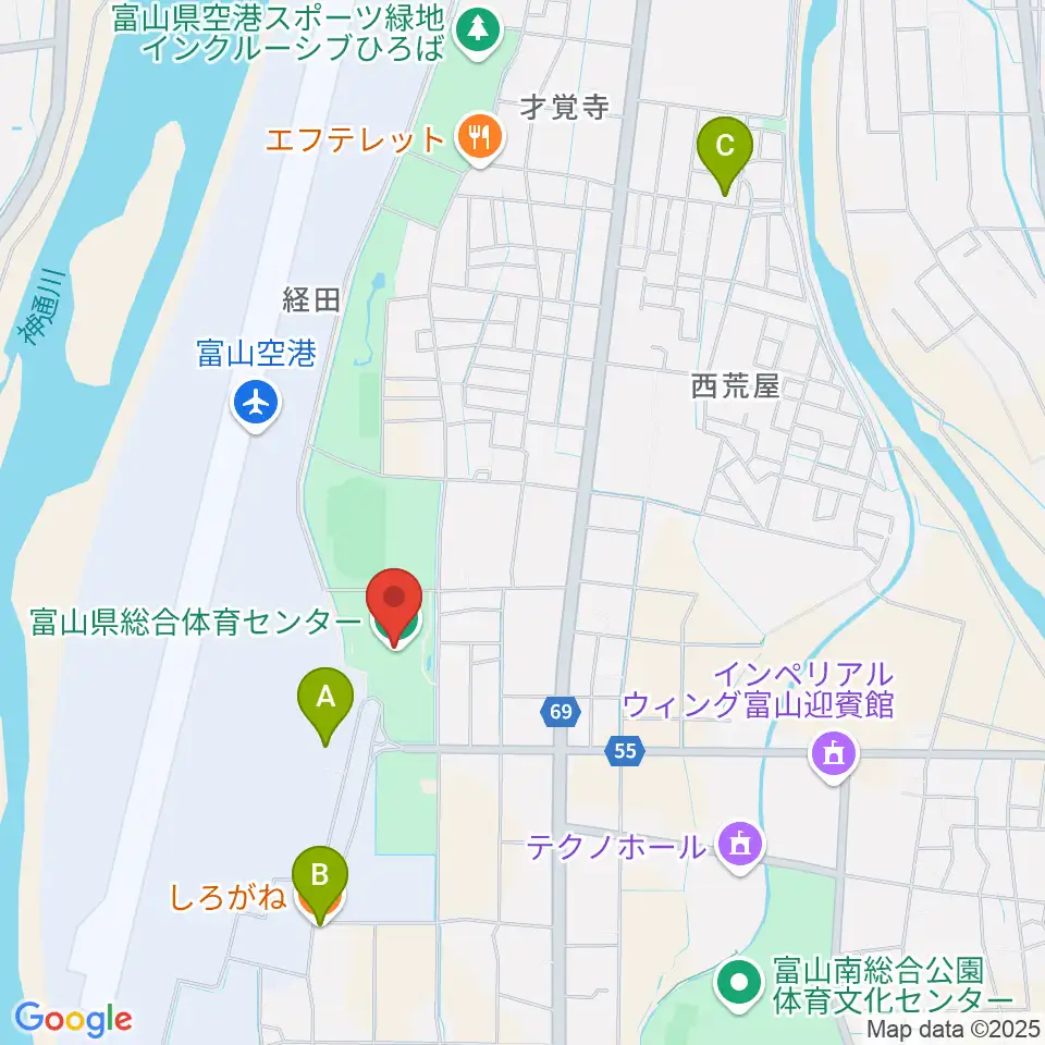富山県総合体育センター周辺のカフェ一覧地図