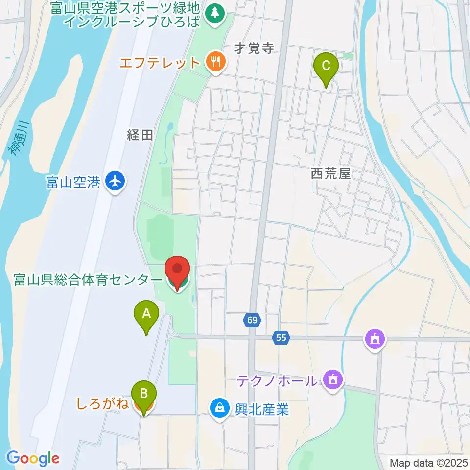 富山県総合体育センター周辺のカフェ一覧地図