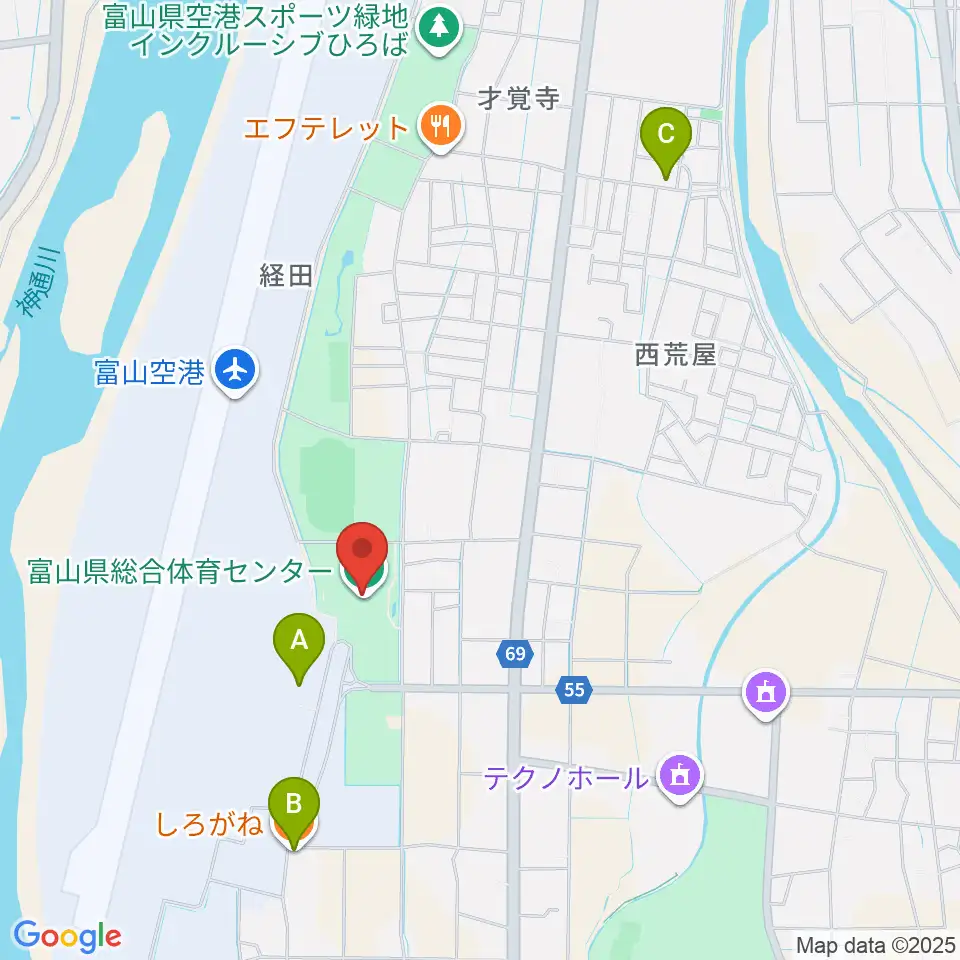 富山県総合体育センター周辺のカフェ一覧地図