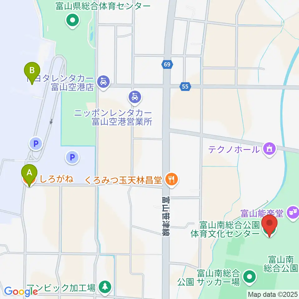 富山市南総合公園体育文化センター周辺のカフェ一覧地図