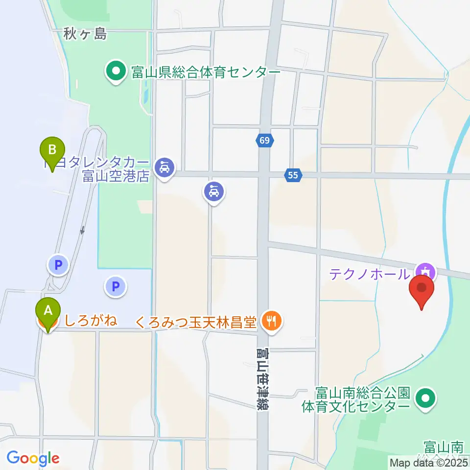 富山テクノホール周辺のカフェ一覧地図