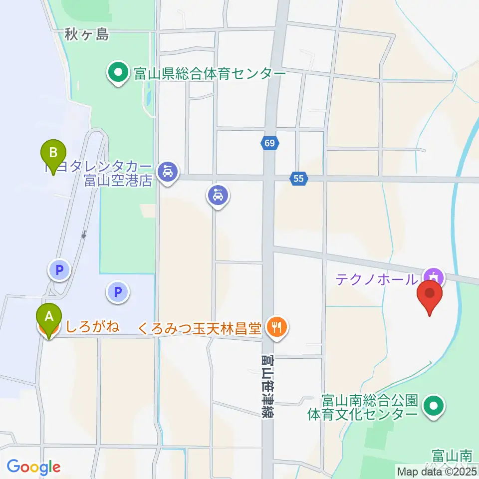 富山テクノホール周辺のカフェ一覧地図