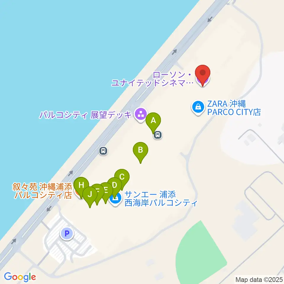 ローソン・ユナイテッドシネマPARCO CITY浦添周辺のカフェ一覧地図